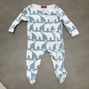 Milkbarn Baby Boy/Girl Elephant blue Snap footed romper onesie 3-6 months